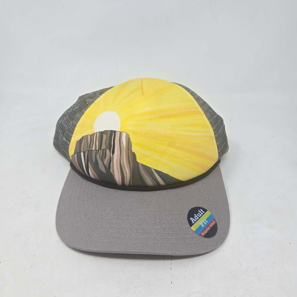 YoColorado Topher Straus Golden Sun Trucker Hat Grey Yellow Mountain Snapback